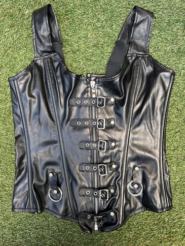 Black faux leather boned - black,