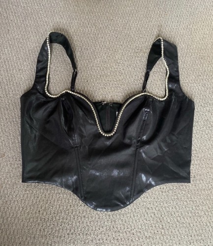 Black faux leather - leather, corset