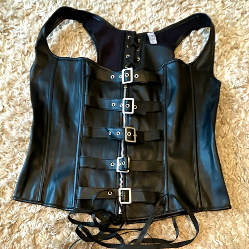 Black faux leather overbust - leather,