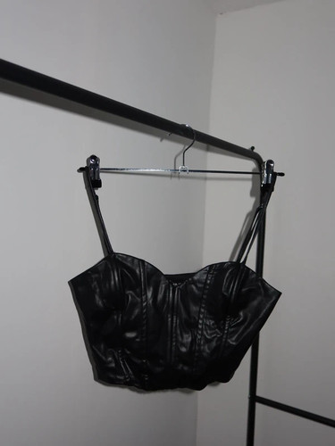 Black faux leather corset - faux,