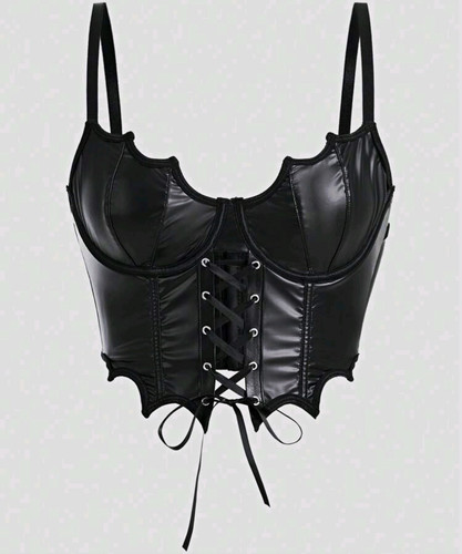 Black faux leather overbust - black,