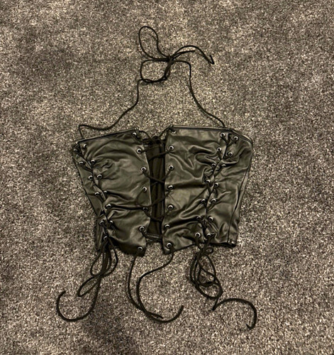 Black faux leather halter - black,