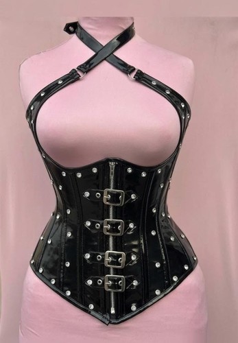 Black patent leather corset - leather,
