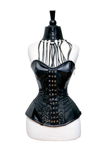 Black faux leather corset with - black,