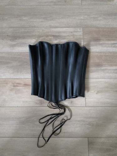 Black faux leather boned over - black,