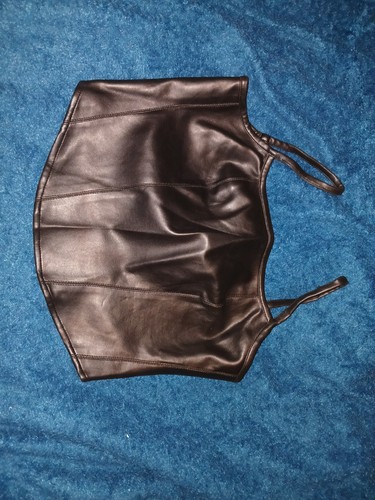 Black faux leather corset cami - black,