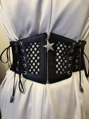 Black faux leather corset belt - black,