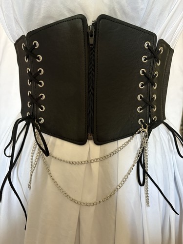 Black faux leather - black, corset