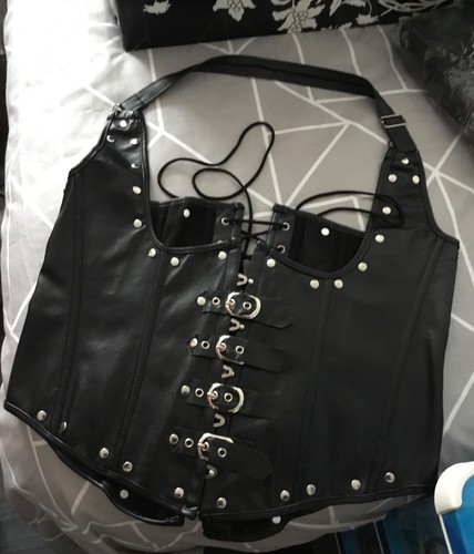 Faux leather holterneck corset - leather,
