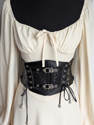 Black faux leather corset - black,