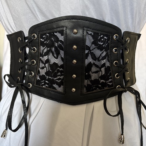 Black faux leather corset - black,