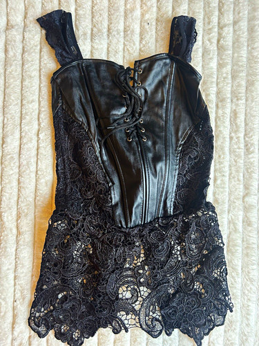 Black faux leather lace corset - lace,